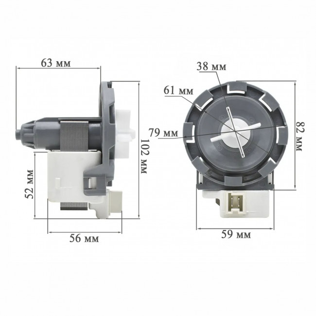 Сливной насос стиральной машины Beko - HANUY B20-6A01, 40W (8 защелок, клеммы вперед)